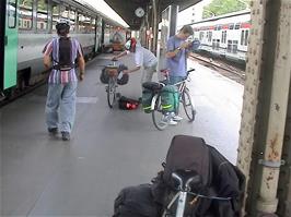 Loading up the bikes on arrival at East station, Paris